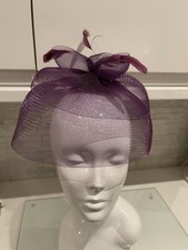 Debenhams Purple Birdcage Voile Bow Swirl Feathers Hair clip Fascinator Wedding