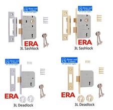 ERA 3 LEVER Mortice Door Lock Brass or Chrome finish - extra keys options