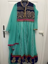 Green and navy Blue long anarkali dress stitched Asian Indian Salwar kameez