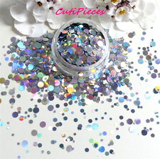 Nail Art Chunky *CosMic* Silver Dot Circle Round Holographic Glitter Mix 5ml Pot