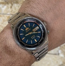 1980s Vintage Orient Diver Watch Super Compressor Blue Automatic Day-date 42mm