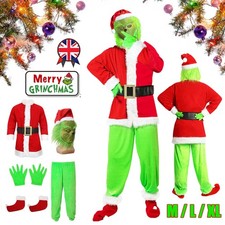The Grinch Costume Mask Cosplay Adult Christmas Santa Suit Fancy Dress Outfit UK