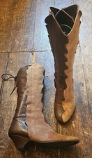 Jan Jensen Two Tone Brown/Tan Leather Boots, UK s.5(38), Back Lace,Zip, 1.5"Heel