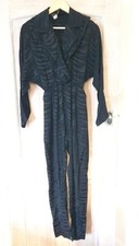 Aristos Ariella Black Vintage 70s Silky Jumpsuit Animal Print Party Disco UK8 10