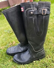 Hunter Wellies Boots Tall Gloss Black UK Size 4 Original Adjustable 