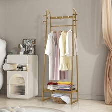 Folding Bamboo Wooden Clothes Rail Rack Garment Hanging Stand Shoe Storage Shelf