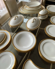 Tiffany Minton Grecian Key pattern white & gilt gold rim 6 piece dinner service