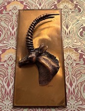 Copper Plaque 42cm African Screwhorn Picture Sculpture Antelope Head 3D Gastone