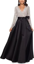 Xscape Black Nude Silver Long Sleeve Sequin Ballgown Size 8 $278