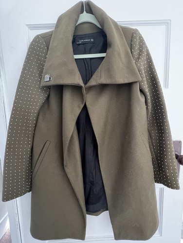 Zara khaki studded sleeve coat