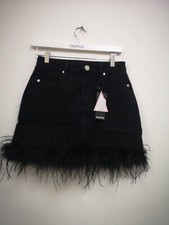 Boohoo Feather Hem Trim Denim