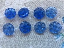 Eight loose pretty vintage 40's 50's blue glass moulded buttons - 15mm approx