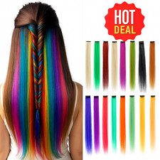 2x Long Clip In Hair Extensions Multi Colour Rainbow Highlight Streaks Festival