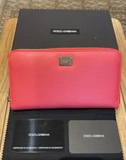 RRP £525 - Dolce & Gabbana Coral Red Leather Zip Wallet with Gold Hardware. New.