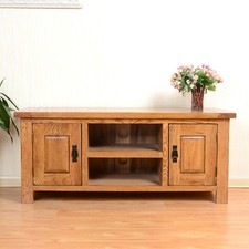 Oak Large TV Stand / Solid Wood 2 Door TV Unit / 120cm Wide TV Cabinet  Brown