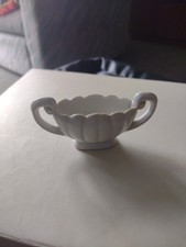 Wade England Miniature White Scalloped Double Handled Posy Bowl / Vase 4" Wide