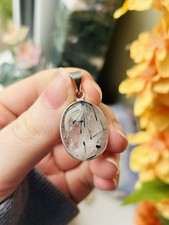 Tourmalinated Quartz Crystal Pendant Oval 2.5x2x0.6cm Gemstones Chakras