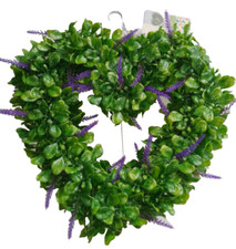 Hanging Artificial  Lavender Heart Wreath Indoor Outdoor Leaf Decor UV Resistant