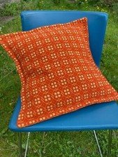 welsh wool tapestry cushion orange vintage with feather inner