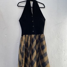 Gayle Glass Vintage Ball Gown Dress Womens 10 Black Velvet Gold Tartan Chiffon