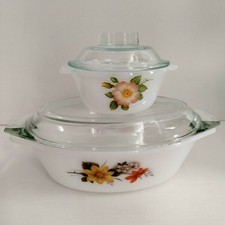 Pyrex Autumn Glory Casserole Dishes Oval & Mini Round Rose set of 2