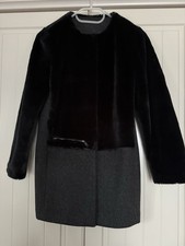 Next Girl’s Smart Black Coat - Faux Fur/ Tweed- Age 12 - BNWT