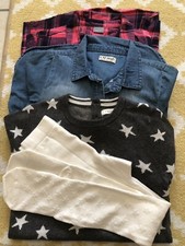 Next Used 4-5 Girls Denim Jumper Dress, Star, Shirt Check Dress With Tights.