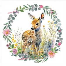 4 x Paper Napkins/33cm/3Ply/Decoupage/Animals/Wreath of Flowers/Deer/Little Fawn