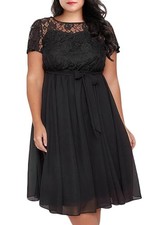 Black Chiffon Midi Dress Lace Top Evening Prom Wedding Size 22 Free Delivery 