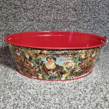 Vintage Santa Christmas Metal Tin Oval Bucket Tub Victorian Santa Decoration  