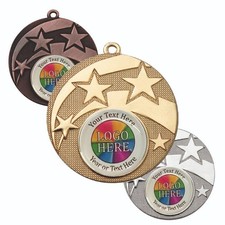 100 Pack Shooting star medal with Custom Centre and Ribbon! 50mm Metal Medal