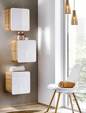 Bathroom Wall Cabinet Storage Floating Shelf Unit Cube White Gloss Oak x3 Aruba