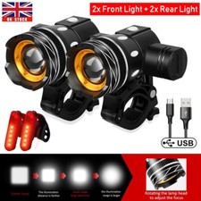 LED Rechargeable Mountain Bike Lights 50000LM Bicycle Torch Front &Rear Lamp Set