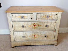 Antique 1800s Solid Pine Painted Chest Drawers Glass Handles DELIVERY POSSBLE