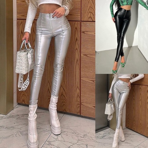 Women faux leather zip high - leather,