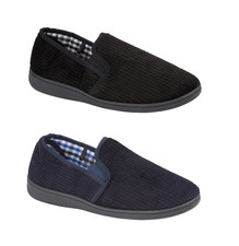 Mens Gusset Slipper Wide Fit Warm Memory Foam Slip On Closed Toe Shoe Size 6-12