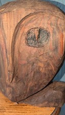 Rustic Hand carved Wooden Owl alien Stylised Unusual sculpture 