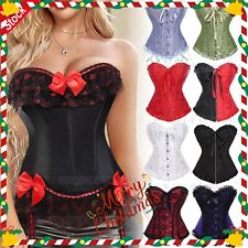 Women Plus Size Bridal Lingerie Lace up Satin Boned Corset + G-string Size 6-24