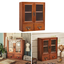 Wooden Drawer Boxes Cabinet Glass Door Cosmetics Box Storage Case uk