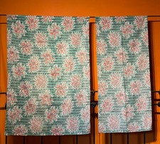 Two Vintage 1950's Turquoise Barkcloth Curtains