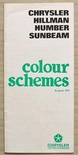 CHRYSLER UK Hillman SUNBEAM Colour Schemes Leaflet Aug 1971 #C9421/H/1/200
