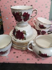Royal Vale" Red Roses", Bone China Tea Set For Four. 14 Pieces. No Chips/ Cracks