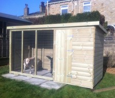 Wooden 10x4 Dog Kennel and Run Pet House Tanalised T&G Throughout Strong Mesh 