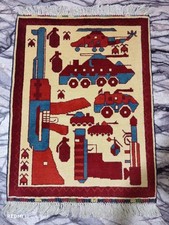 Afghan Pictorial Rug 2'x3' - Large AK-47, Tanks, Helicopters, Hand Grenades Inve