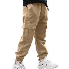 UK Kids Boys Cargo Trousers Elasticated Waist Outdoor Pants with Multi Pockets 