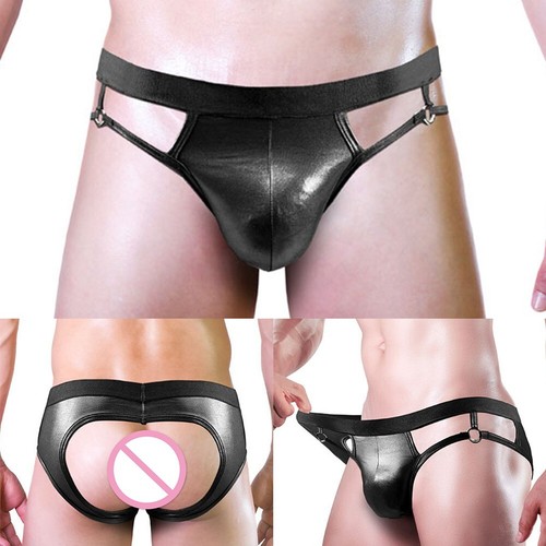 Black faux leather jock - faux,