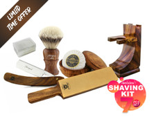 Vintage Shaving Set Wooden Straight Razor Strop Shaving Brush Soap and Bowl Kit