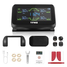Wireless Solar USB Tire Pressure Monitoring System TPMS Alarm 4 External Sensors