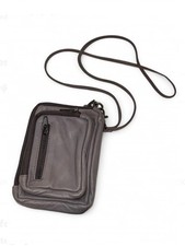 Beck Sondergaard Pewter Grey 100% Leather Lanyard Purse/Wristlet Travel Wallet