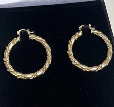 9ct Gold Filled Hoop Earrings Unique Twisted Classic Design 40mm Size